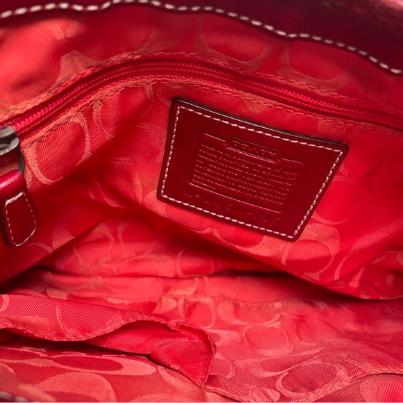 Coach Y2K Legacy Buckle Straw Shoulder Bag with Red Patent Leather Trim - Picture 9 of 17